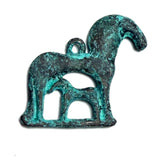 Turquoise/Copper Patina Horse With Foal Charm/Pendant, 7/8"  #L-999