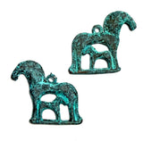 Turquoise/Copper Patina Horse With Foal Charm/Pendant, 7/8"  #L-999