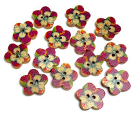 Wooden Colorful Flower-Shape Button for Crafts/Fun, 11/16"-3/4" Pack of 14 Buttons # MV-75