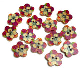 Wooden Colorful Flower-Shape Button for Crafts/Fun, 11/16"-3/4" Pack of 14 Buttons # MV-75