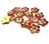 Wooden Colorful Flower-Shape Button for Crafts/Fun, 11/16"-3/4" Pack of 14 Buttons # MV-75