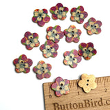 Wooden Colorful Flower-Shape Button for Crafts/Fun, 11/16"-3/4" Pack of 14 Buttons # MV-75