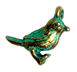 Twelve Tiny Green/Gold Bird Charms, Brass 1/2" / 13mm. Pack of 12   # L-4321-12
