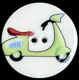 Running Low, Vespa Scooter Button - Porcelain 1- 1/8" diameter