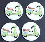 Running Low, Vespa Scooter Button - Porcelain 1- 1/8" diameter