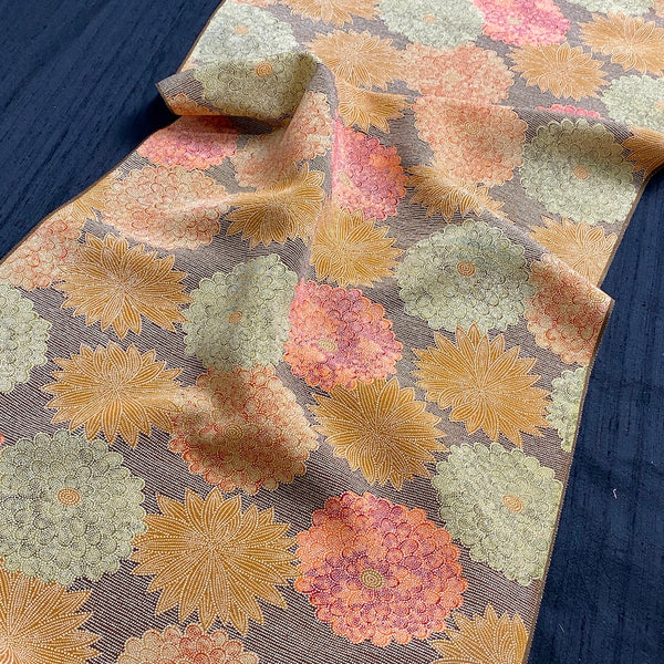 Autumn Large Flowers / Tiny Dots Print, Vintage Kimono Silk Chirimen Crepe from Japan By the Yard # 539