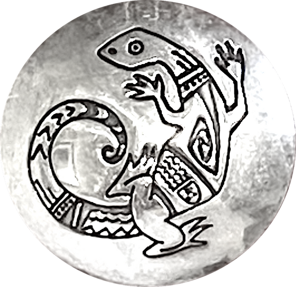 Fancy Lizard Gecko Vintage Silver 3/4" Southwest  Button Cover, Per Button Cover # MV-65