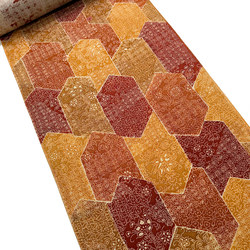 Oranges/Golds/Ochre/Wine Faux Patchwork Hexagons Chirimen Vintage Kimono Silk Print from Japan By the Yard  #231