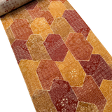 Oranges/Golds/Ochre/Wine Faux Patchwork Hexagons Chirimen Vintage Kimono Silk Print from Japan By the Yard  #231