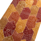 Oranges/Golds/Ochre/Wine Faux Patchwork Hexagons Chirimen Vintage Kimono Silk Print from Japan By the Yard  #231