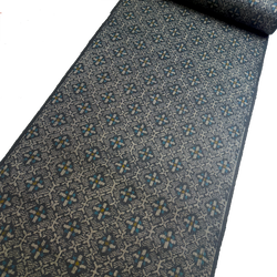Dark Geometric Diamonds Complex Ikat, Black/Gray/Blue Vintage Kimono Silk from Japan By the Yard #232