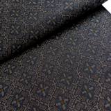 Dark Geometric Diamonds Complex Ikat, Black/Gray/Blue Vintage Kimono Silk from Japan By the Yard #232