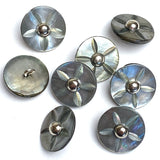 Gray Vintage Shell "Starflower" Button 3/4", Iridescent, Shank Back #SK-765
