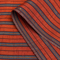 Rust/Blue/Black Cross Dye Yarn Dyed Stripe, Vintage Kimono Silk from Japan By the Yard #233
