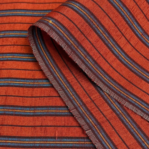 Rust/Blue/Black Cross Dye Yarn Dyed Stripe, Vintage Kimono Silk from Japan By the Yard #233