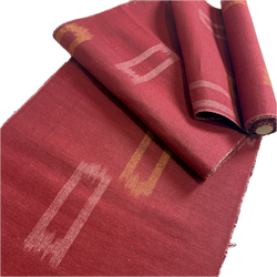 Ikat Windows Brick Red Rustic Slubby Ikat, Vintage Kimono Silk from Japan By the Yard,  #143