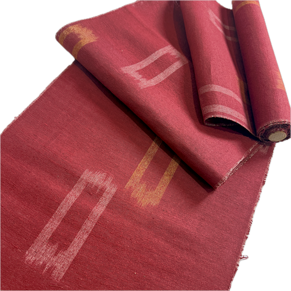 Ikat Windows Brick Red Rustic Slubby Ikat, Vintage Kimono Silk from Japan By the Yard,  #143