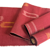 Ikat Windows Brick Red Rustic Slubby Ikat, Vintage Kimono Silk from Japan By the Yard,  #143