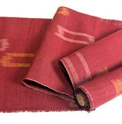 Ikat Windows Brick Red Rustic Slubby Ikat, Vintage Kimono Silk from Japan By the Yard,  #143