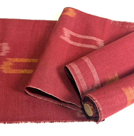 Ikat Windows Brick Red Rustic Slubby Ikat, Vintage Kimono Silk from Japan By the Yard,  #143