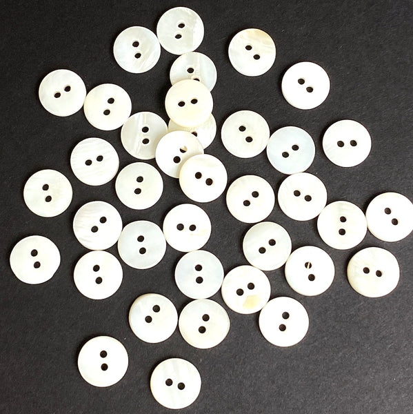 Off-White/Ecru 3/8" River Shell 2-Hole Button 10mm Pack of 42   # LP-79-42