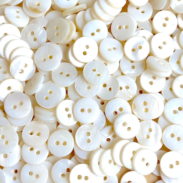 RE-Stocked Bulk Deal: Off-White/Ecru 3/8" River Shell 2-Hole Button 10mm Pack of 100   # LP-79-100