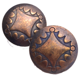 Running Low, "Antique" Rustic Four Directions Dark Coppery Brass Concho Shank Back Button 7/8"  #SW-18
