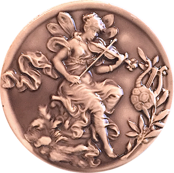 Running Low, Musical Fairy w. Violin, Large Art Stone Button, 1-3/4" From Susan Clarke Originals