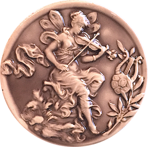 Running Low, Musical Fairy w. Violin, Large Art Stone Button, 1-3/4" From Susan Clarke Originals