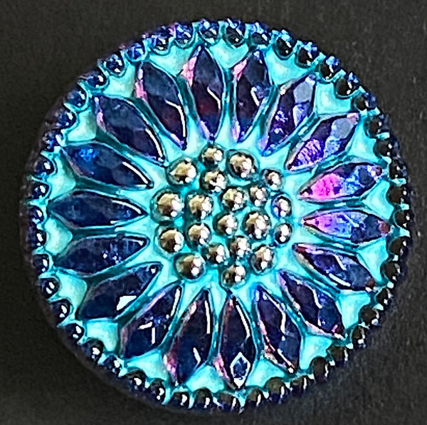 Running Low, Ruby Turquoise Czech Glass Daisy Button 18mm 3/4" # CZ-110