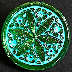 Green Emerald Star Flower Czech Glass 18mm Button 11/16-3/4"  #CZ-012