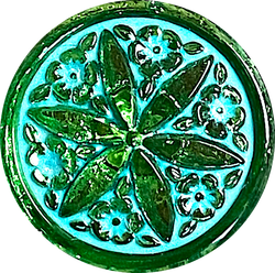 Green Emerald Star Flower Czech Glass 18mm Button 11/16-3/4"  #CZ-012
