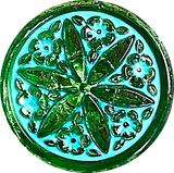 Green Emerald Star Flower Czech Glass 18mm Button 11/16-3/4"  #CZ-012