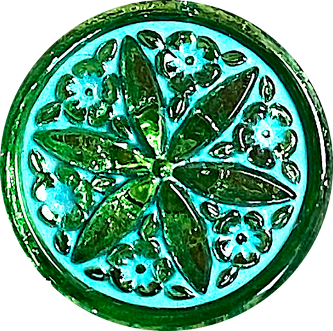 Green Emerald Star Flower Czech Glass 18mm Button 11/16-3/4"  #CZ-012