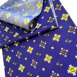 New Markdown, $7/yd, Blue Navy WOOL Faux Ikat Vintage Kimono Fabric By the Yard #436