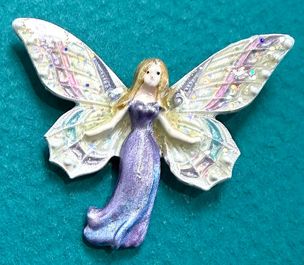 SALE Fairy Sparkly Pearly Purple Hand Painted Shank Back Metal Button Susan Clarke USA 1-1/2"