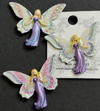 SALE Fairy Sparkly Pearly Purple Hand Painted Shank Back Metal Button Susan Clarke USA 1-1/2"