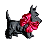 Scottie Dog Button, Black with Red Bow, 1" Scotty  #SC-135 Handpainted, Susan Clarke