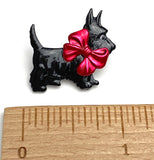 Scottie Dog Button, Black with Red Bow, 1" Scotty  #SC-135 Handpainted, Susan Clarke