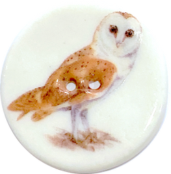 SALE, Owl Porcelain Button, 1-1/8" to 1-3/16" Artisan Ceramic 2-Holes