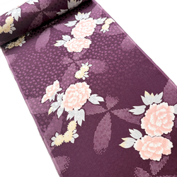 Large Peonies on Purple, Kimono Silk Satin From Japan By the Yard #294