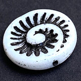 SALE, Czech Glass Swirl Beads, Black/)ff-White Rustic, Ammonite Swirl, 3/4" / 19mm, Pack of 6 Beads  #L-340