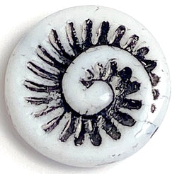 SALE, Czech Glass Swirl Beads, Black/Off-White Rustic, Ammonite Swirl, 3/4" / 19mm, Pack of 6 Beads  #L-340
