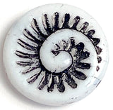 SALE, Czech Glass Swirl Beads, Black/)ff-White Rustic, Ammonite Swirl, 3/4" / 19mm, Pack of 6 Beads  #L-340