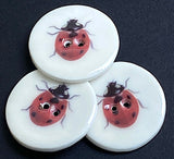 SALE, Ladybug Porcelain Button 1-1/8" 2-hole, Handmade