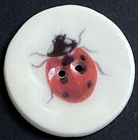 Running Low, Ladybug Porcelain Button 1-1/8" 2-hole, Handmade in U.K.