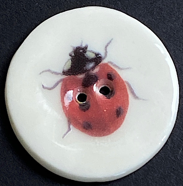 Running Low, Ladybug Porcelain Button 1-1/8" 2-hole, Handmade in U.K.