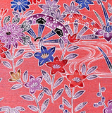 Running Low, Salmon Pink Bingata Tsumugi Handweave Vintage Kimono Silk from Japan, By the Yard,  #222