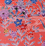 Running Low, Salmon Pink Bingata Tsumugi Handweave Vintage Kimono Silk from Japan, By the Yard,  #222