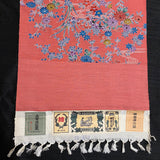 Running Low, Salmon Pink Bingata Tsumugi Handweave Vintage Kimono Silk from Japan, By the Yard,  #222